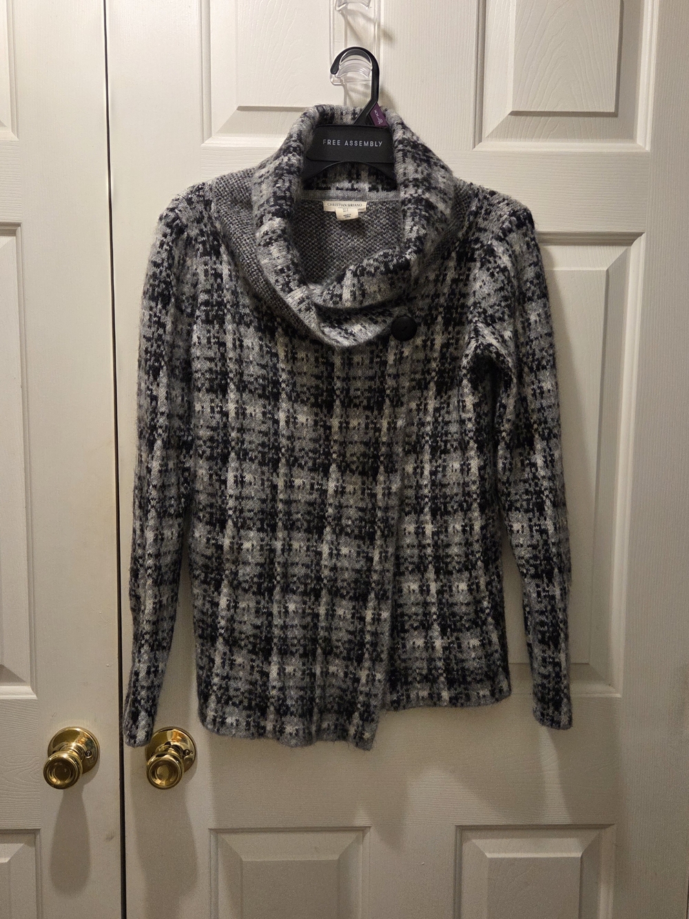 Christian Siriano Black and Gray Plaid Cowl Neck jacket